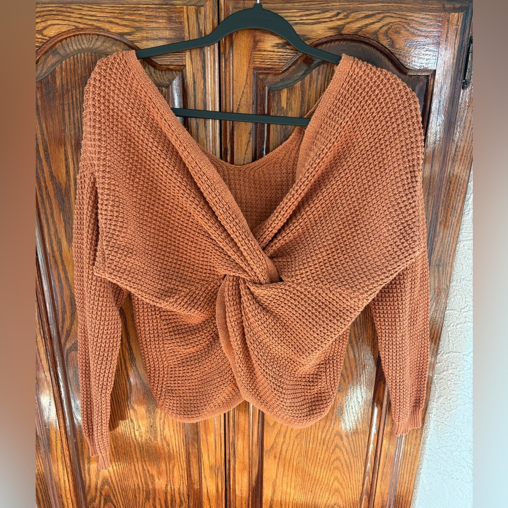 Rust Knit Twist Sweater
